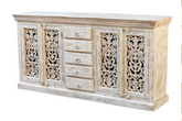 Antique Indian Jali Hand Carved Solid Wooden Sideboard Whitewash 183x40x90cm A0292
